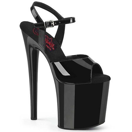 Sandale pentru picior lat - Sandale Pleaser NAUGHTY 809 negre lac pentru picior lat, cu toc de 20 cm și platformă de 10 cm.