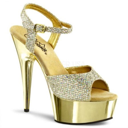 Sandale Pole Dance - Sandale aurii cu toc inalt si sclipici, marimi mari