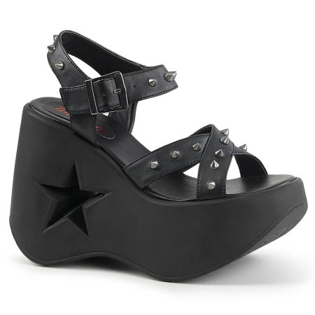 Branduri - Sandale gothic DemoniaCult DYNAMITE 02 negre mate, cu platformă înaltă, decupaj stea și barete încrucișate cu ținte metalice.