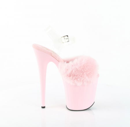 Sandale roz cu toc inalt si platforma, sandale cu puf [1]