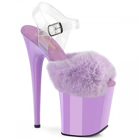Sandale Pole Dance - Sandale mov lila cu toc inalt si platforma, sandale cu puf