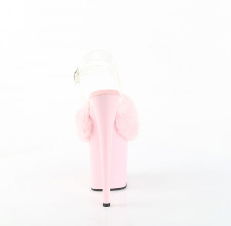 Sandale roz cu toc inalt si platforma, sandale cu puf [4]