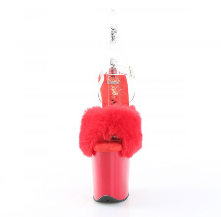 Sandale rosii cu toc inalt si platforma, sandale cu puf [2]