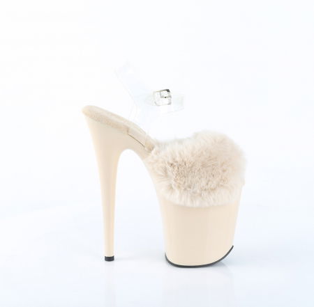 Sandale crem cu toc inalt si platforma, sandale cu puf [1]