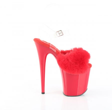 Sandale rosii cu toc inalt si platforma, sandale cu puf [1]