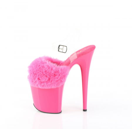 Sandale fucsia cu toc inalt si platforma, sandale cu puf [3]