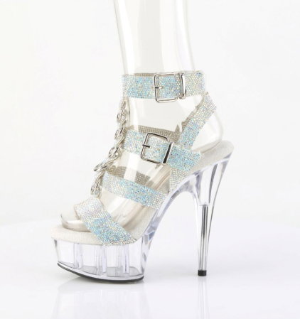 Sandale cu platforma transparente, cu barete cu pietricele de mireasa, Delight 656 RS [3]