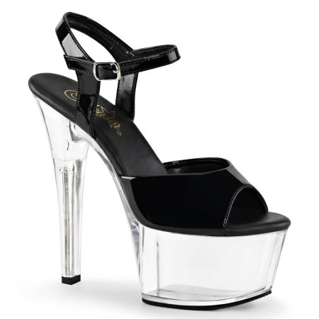 sandale negre lac cu platforma transparenta Aspire 609 Pleaser