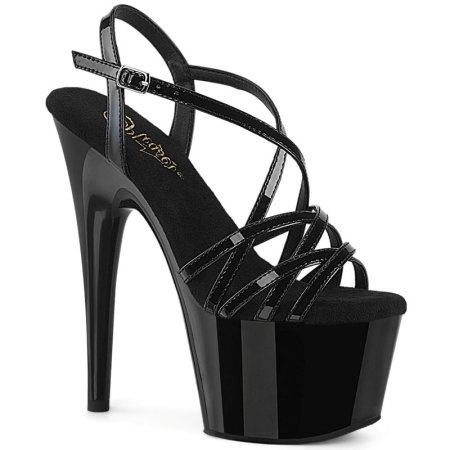 Sandale negre pole dance ADORE 713 Pleaser cu barete incrucistate si platforma 7 cm