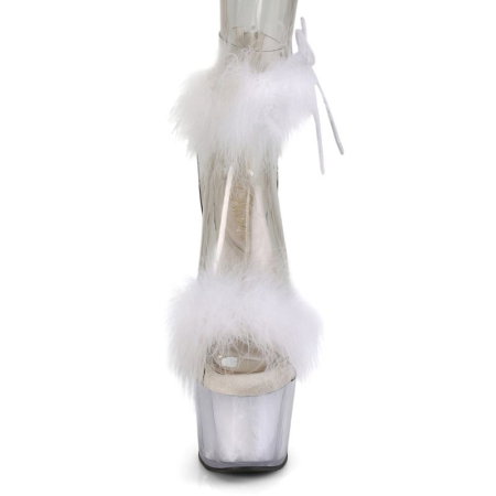 sandale pole dance albe cu puf Adore 724 F toc 18 cm platforma transparenta Pleaser [1]