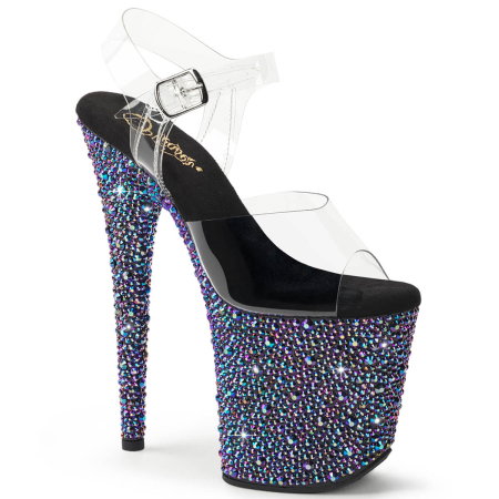 Tocuri de 20 cm Pole Dance - Sandale pole dance Pleaser BEJEWELED-808MS negre cu platformă acoperită cu cristale