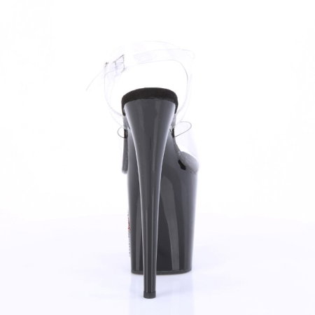 Sandale Pleaser FLAMINGO 808SEXY cu platformă neagră, flăcări, strasuri, toc de 20 cm și barete transparente. [1]