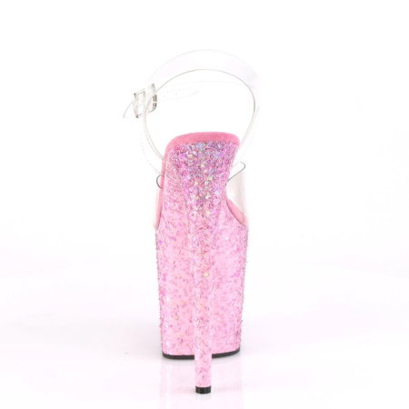 Sandale Pole Dance roz cu sclipici Pleaser FLAMINGO 808 CF toc 20 cm [1]
