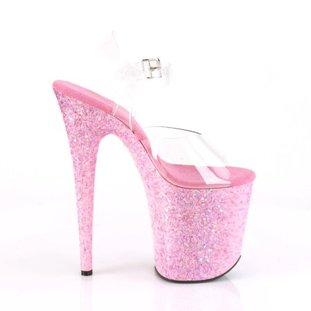 Sandale Pole Dance roz cu sclipici Pleaser FLAMINGO 808 CF toc 20 cm [4]