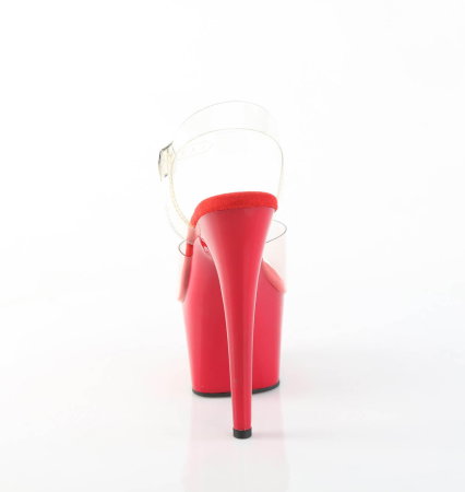 Sandale Pleaser ADORE 708 roșii cu barete transparente, toc de 18 cm, platformă de 7 cm și prindere pe gleznă. [4]