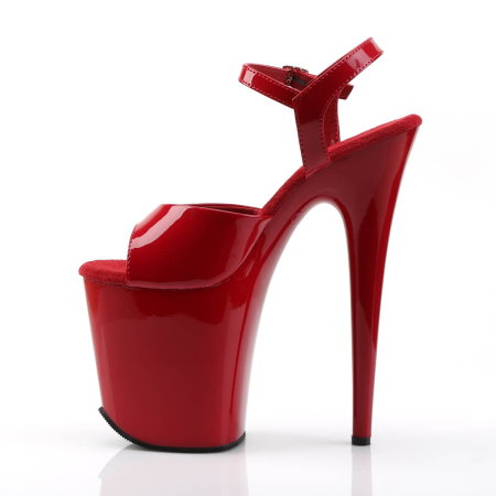 Sandale Pleaser FLAMINGO 809 roșii lac, cu toc de 20 cm, platformă de 10 cm și baretă reglabilă pe gleznă. [2]