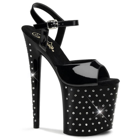 Sandale Pole Dance - Sandale Pole Dance STARDUST 809 negre cu cristale, toc 20 cm și platformă 10 cm Pleaser USA