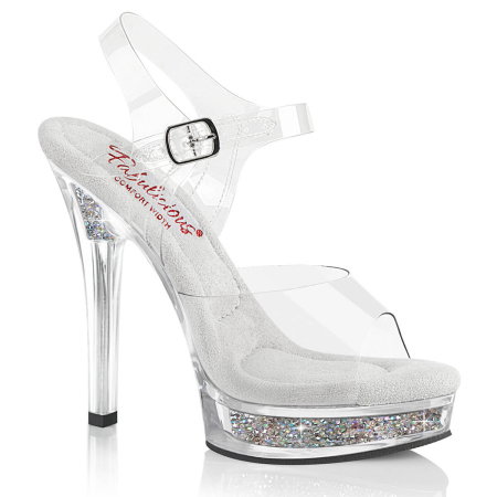 Sandale pentru picior lat - Sandale Fabulicious MAJESTY 508 RSI transparente cu strasuri AB, toc de 13,2 cm și calapod Comfort Width pentru picior lat.
