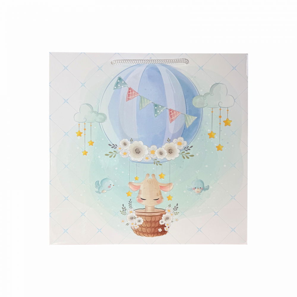 Punga de cadou patrata, 24x24x9 cm, model GIRAFA BLEU [2]