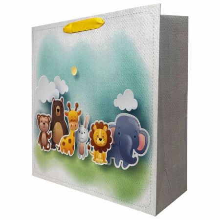 Pungi cadou pentru botez sau nunta - Punga de cadou cu model cu animale pentru copii, L