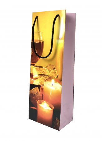 Pungi cadou LUX - Punga de cadou din hartie pentru sticla cu model cu lumanari de Craciun