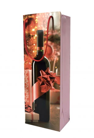 Pungi cadou LUX - Punga de cadou din hartie pentru sticla cu model cadouri de Craciun
