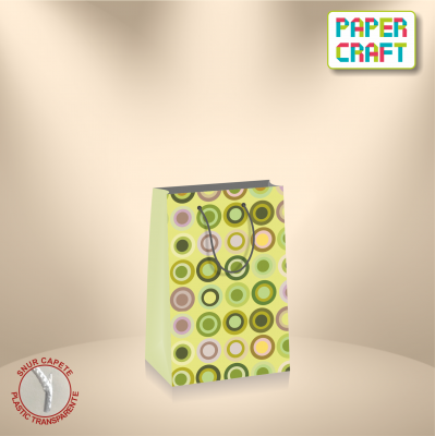 Pungi cadou MEDII - Punga cadou de hartie medie cu model vara - cercuri verzi