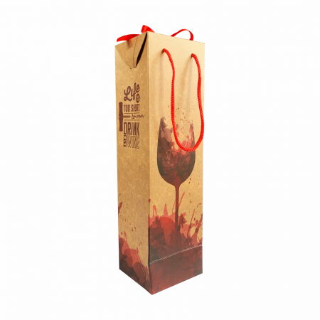 Gama Kraft - SET 10 Boxbag pungi cadou kraft model pahare pentru 1 sticla vin (35x10x9 cm)