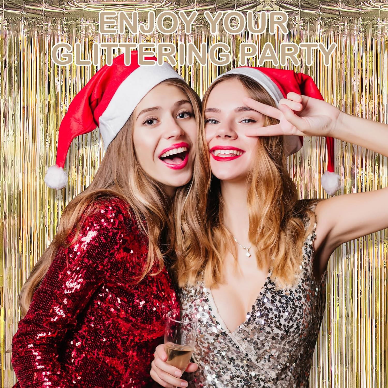 Petrecere - Perdea Franjurata, Flippy, Model Decor Petrecere, pentru Fundal de Poze, Amenajare Colorata a Petrecerii, Dimensiune 100x200 cm, Gold Sampanie