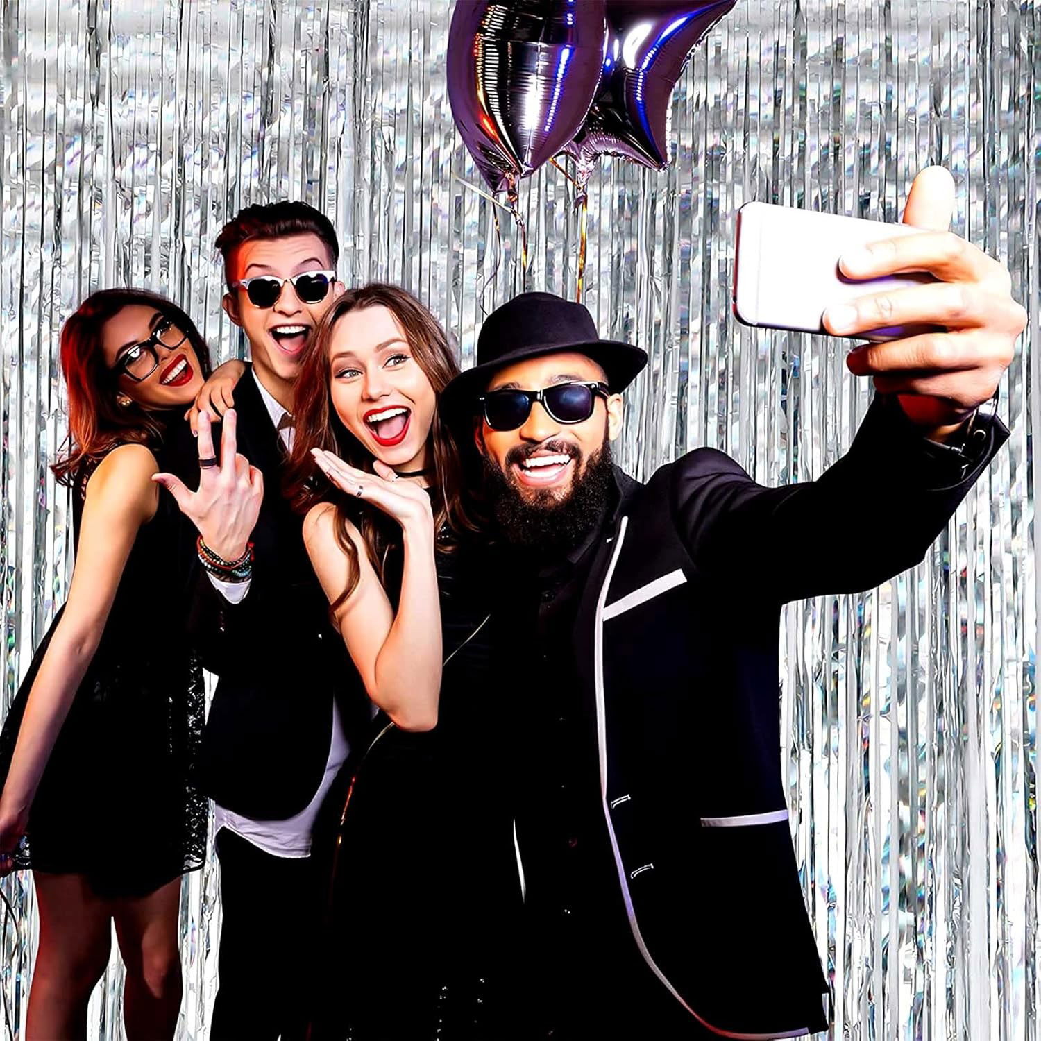 Petrecere - Perdea Franjurata, Flippy, Model Decor Petrecere, pentru Fundal de Poze, Amenajare Colorata a Petrecerii, Dimensiune 100x200 cm, Argintiu