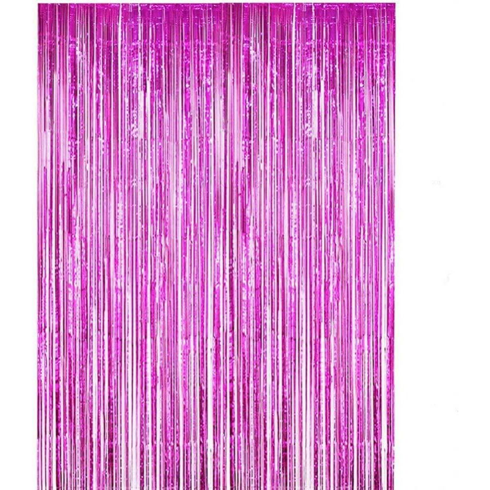 Petrecere - Perdea Franjurata, Flippy, Model Decor Petrecere, pentru Fundal de Poze, Amenajare Colorata a Petrecerii, Dimensiune 100x200 cm, Roz Inchis