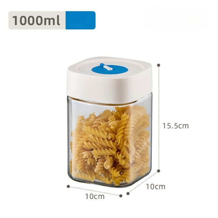 Pentru casa - Borcan din Sticla de Inalta Calitate, Flippy, Capac Ermetic, Uz Casnic, Depozitarea Condimentelor sau a Alimentelor Umede si Uscate, 1000 mL, 10x10x15.5 cm, Alb