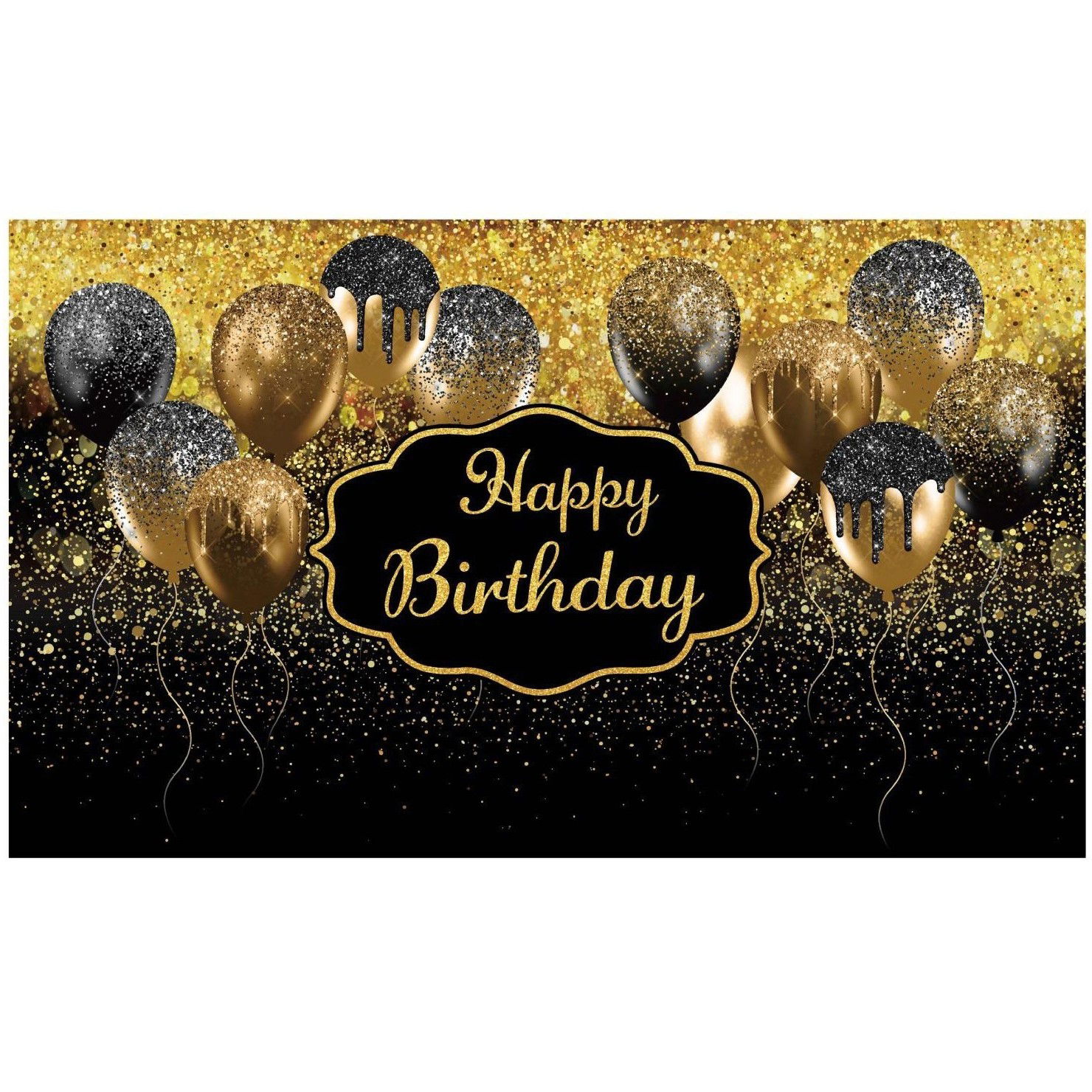 Petrecere - Banner Tip Fundal pentru Poze, Flippy, din Panza, 185 x 110 cm, Sfoara 6 m, Prindere in 4 Colturi, Negru/Auriu