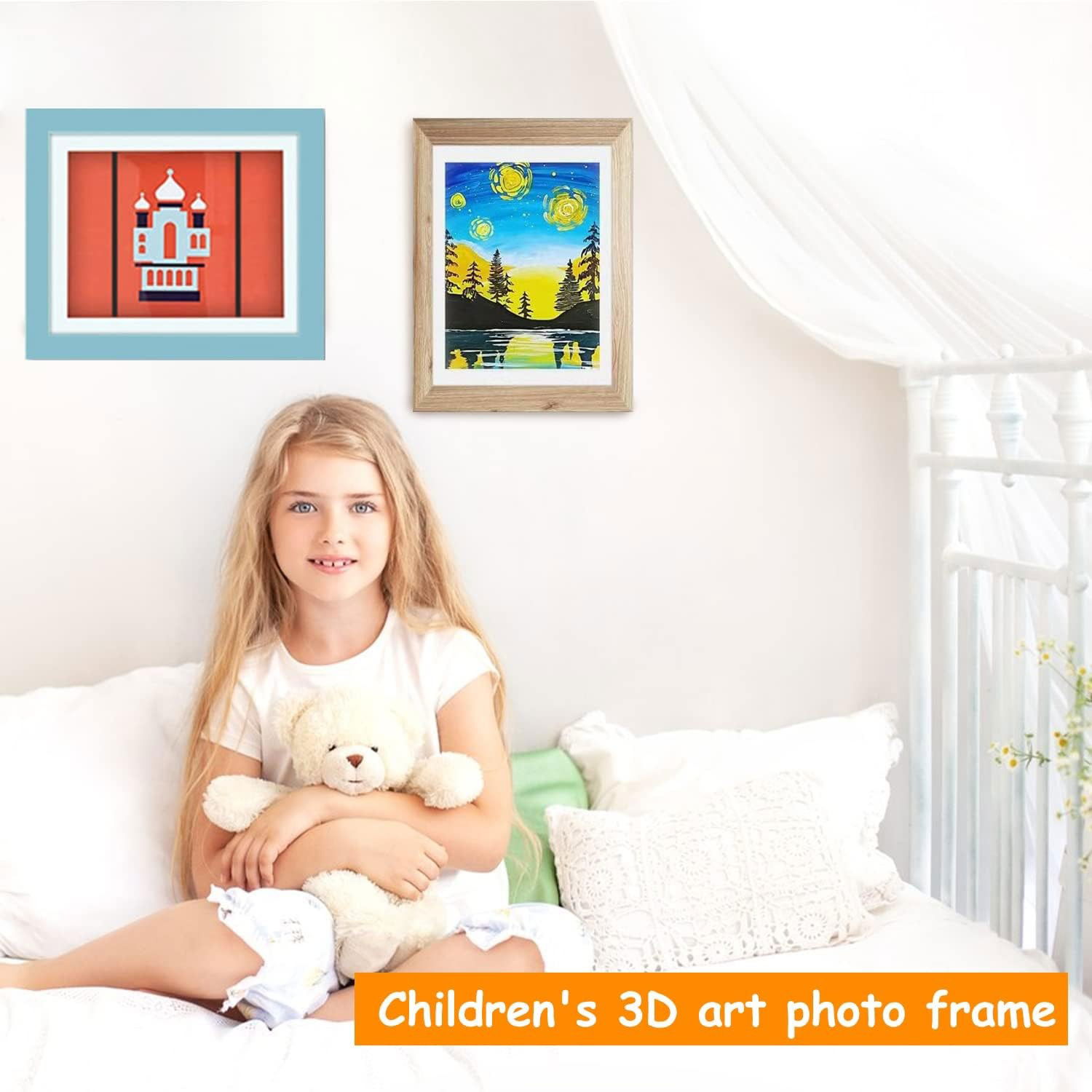 Pentru casa - Rama Foto Flippy, cu Magnet, din Lemn, cu Spatiu Pentru Depozitare, Pentru Desene si Picturi A4, Sticla Securizata, Rama MDF, 21x30 cm, Albastru