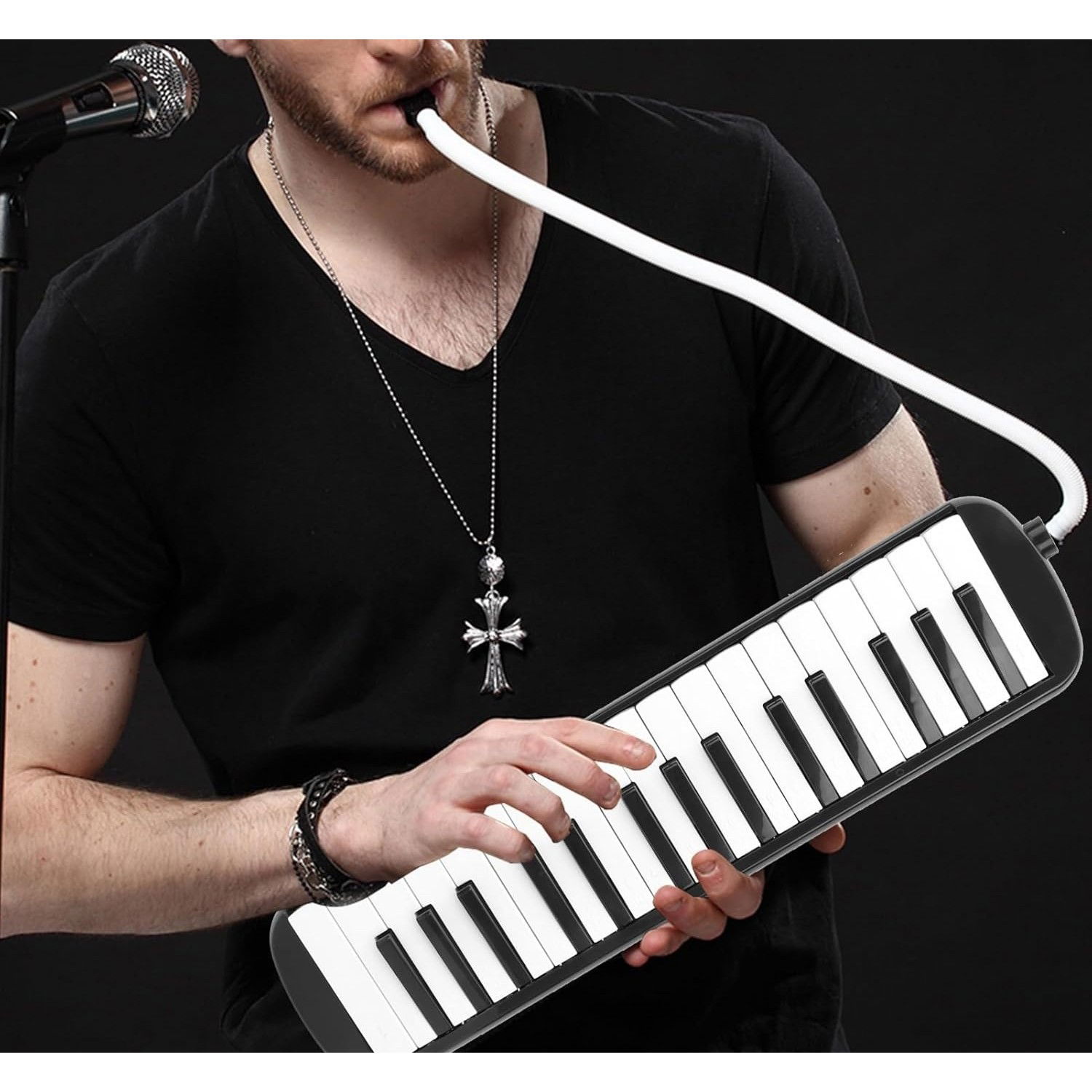 Jucarii Creative - Muzicuta Melodica 32 Clape, Flippy, din ABS, pentru Incepatori, 45 x 13 x 7 cm, Include Husa si Suflator, Negru