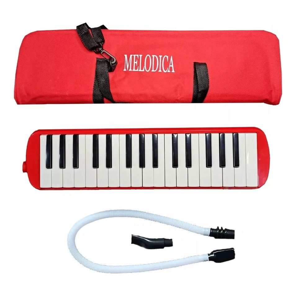 Jucarii Creative - Muzicuta Melodica 32 Clape, Flippy, din ABS, pentru Incepatori, 45 x 13 x 7 cm, Include Husa si Suflator, Rosu