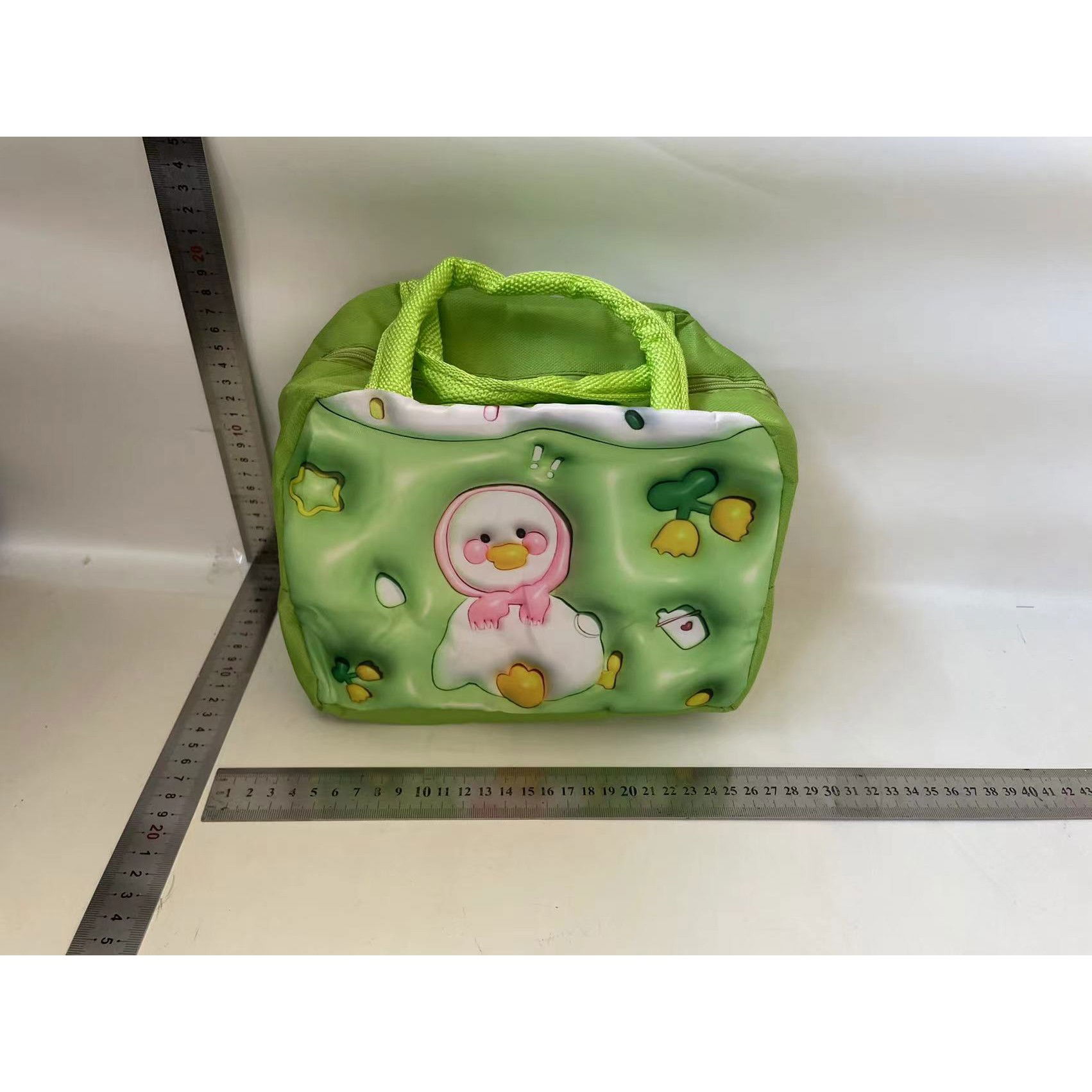 Geantă Frigorifică, Flippy, cu Desene Animate 3D, Portabilă pentru Copii, de Prânz, din Pânză Oxford, 23x13x19 cm, Model Ratusca, Verde [2]