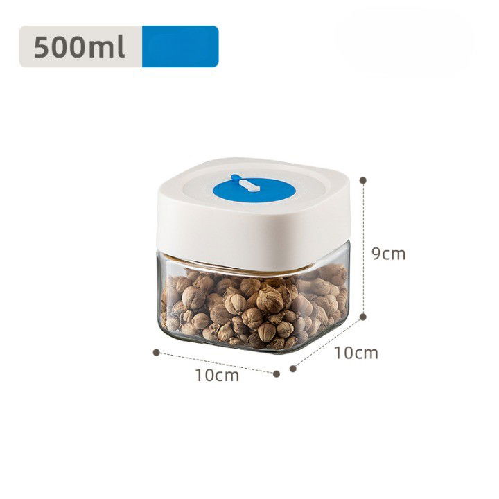 10 - 25 LEI - Borcan din Sticla de Inalta Calitate, Flippy, Capac Ermetic, Uz Casnic, Depozitarea Condimentelor sau a Alimentelor Umede si Uscate, 500 mL, 10x10x9 cm, Alb