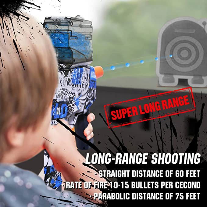 Mitraliera de jucarie electrica Flippy cu bile de hidrogen de gel, gun bluster, tragere in rafala, varsta peste 6 ani, ochelari de protectie, 5000 de bile incluse, cablu de incarcare, 40.1 x 31.6 cm,  [6]