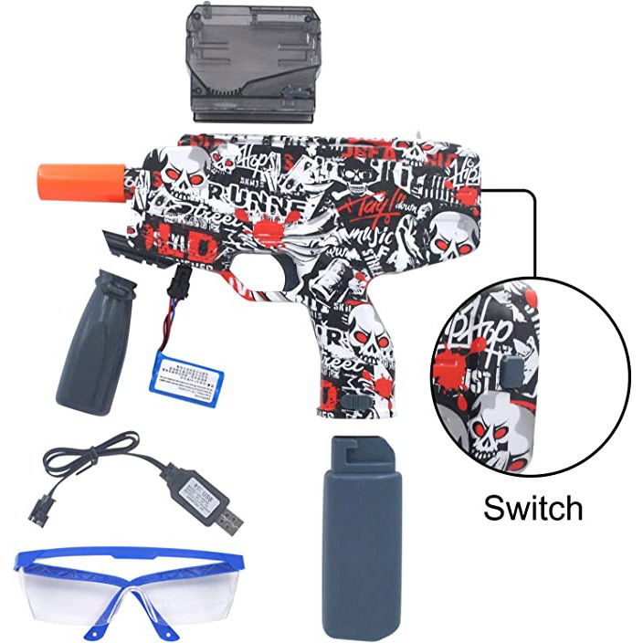 Mitraliera de jucarie electrica Flippy cu bile de hidrogen de gel, gun bluster, tragere in rafala, varsta peste 6 ani, ochelari de protectie, 5000 de bile incluse, cablu de incarcare, 40.1 x 31.6 cm,  [3]