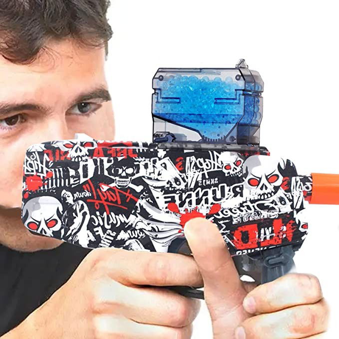 Mitraliera de jucarie electrica Flippy cu bile de hidrogen de gel, gun bluster, tragere in rafala, varsta peste 6 ani, ochelari de protectie, 5000 de bile incluse, cablu de incarcare, 40.1 x 31.6 cm,  [5]