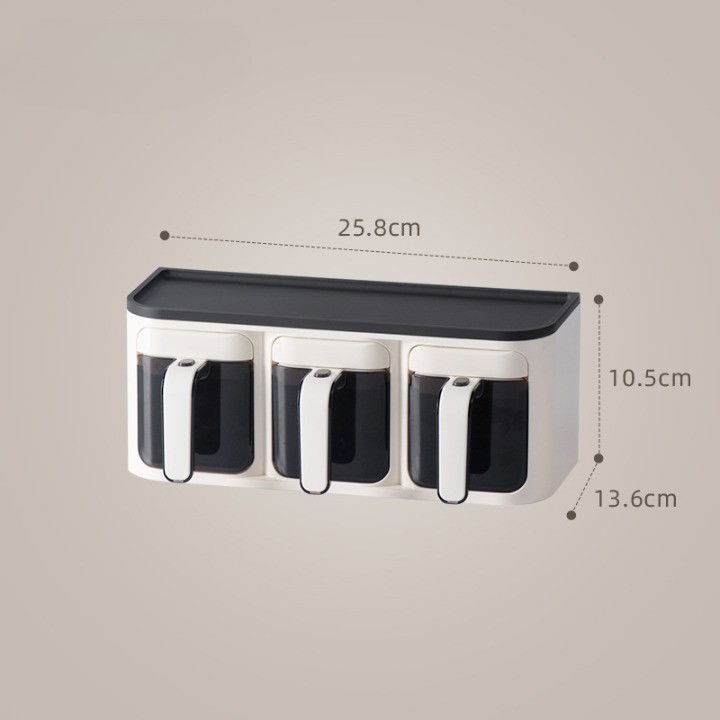 Cutie de Depozitare a Condimentelor, Flippy, de Uz Casnic, Montare pe Perete, 3 Compartimente, 25.8 x 13.6 x 10.5cm, Alb-Negru [4]