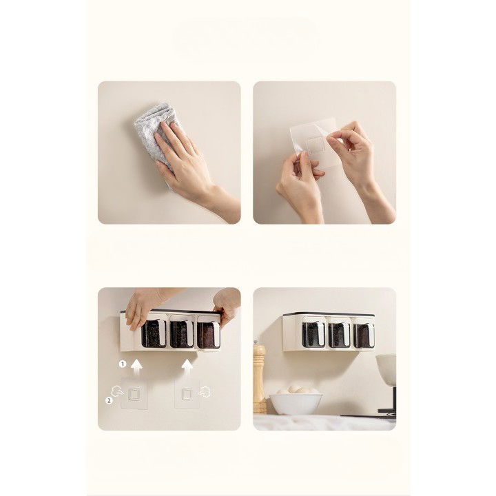 Cutie de Depozitare a Condimentelor, Flippy, de Uz Casnic, Montare pe Perete, 3 Compartimente, 25.8 x 13.6 x 10.5cm, Alb-Negru [12]