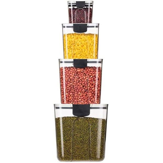 Set 4 Recipiente Depozitare Alimente, Flippy, pentru Organizare Bucatarie, cu Inchidere Ermetica, Transparent, Plastic fara BPA, Compatibile cu Masina de Spalat Vase, Diferite Dimensiuni, 350 ml, 1300 [8]