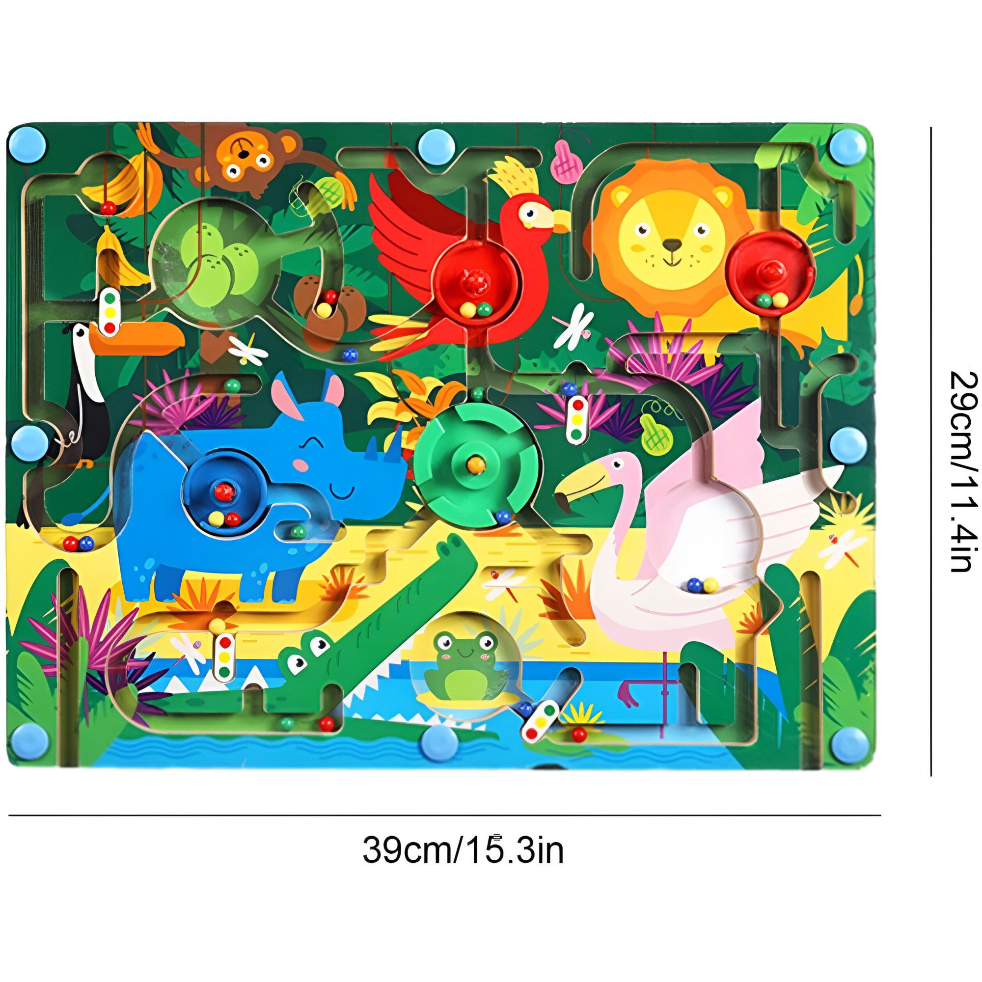 Joc Montessori de Sortare Culori, Flippy, Creion Magnetic, Tip Labirint Ilustrat, din Lemn, Model Animale Salbatice, 39x29x1.5 cm [11]