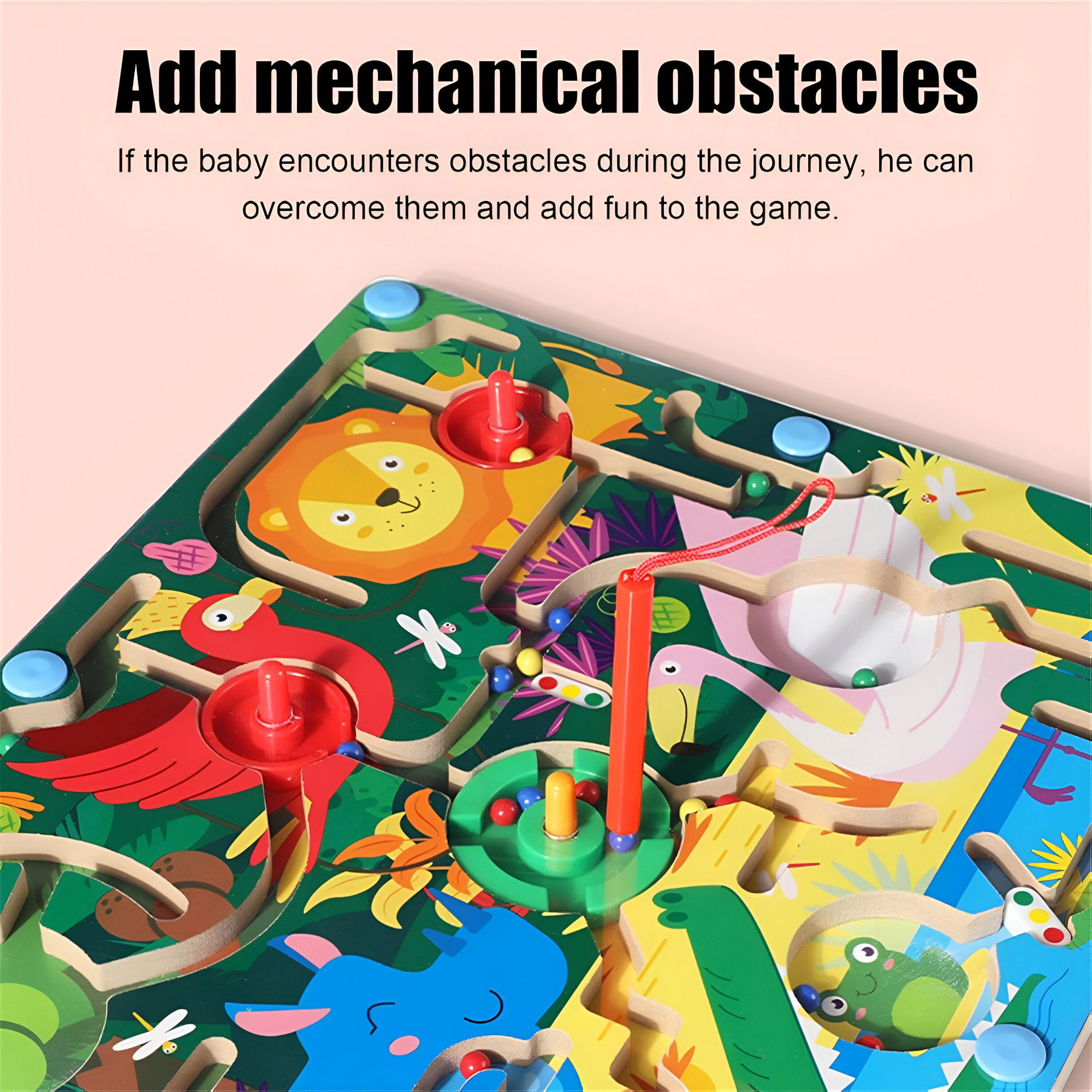 Joc Montessori de Sortare Culori, Flippy, Creion Magnetic, Tip Labirint Ilustrat, din Lemn, Model Animale Salbatice, 39x29x1.5 cm [13]