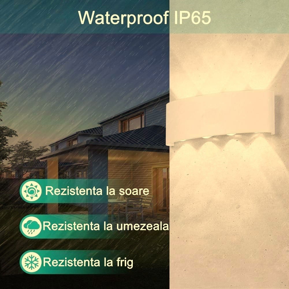 Aplica pentru Perete, Flippy, Interior/Exterior, Rezistenta la Umezeala IP65, 8 W, Lumina Calda, Aluminiu, 22x8 cm, Alb [5]