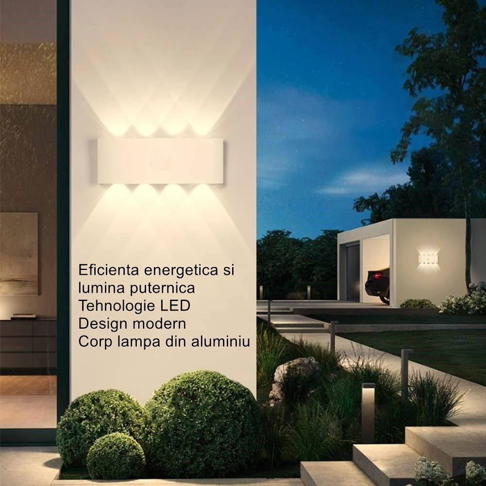 Aplica pentru Perete, Flippy, Interior/Exterior, Rezistenta la Umezeala IP65, 8 W, Lumina Calda, Aluminiu, 22x8 cm, Alb [4]