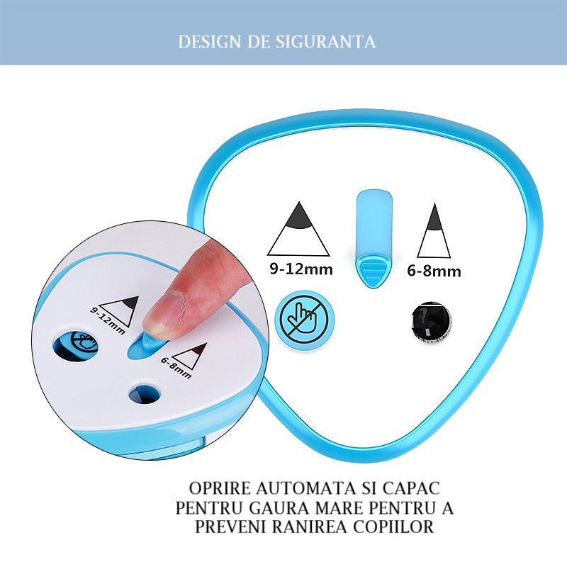 Pentru casa - Ascutitoare Electrica cu 2 Gauri, Flippy, Gri, Baterii 4 x AA (neincluse), 7.5 x 7.5 x 7.5 cm, Albastru