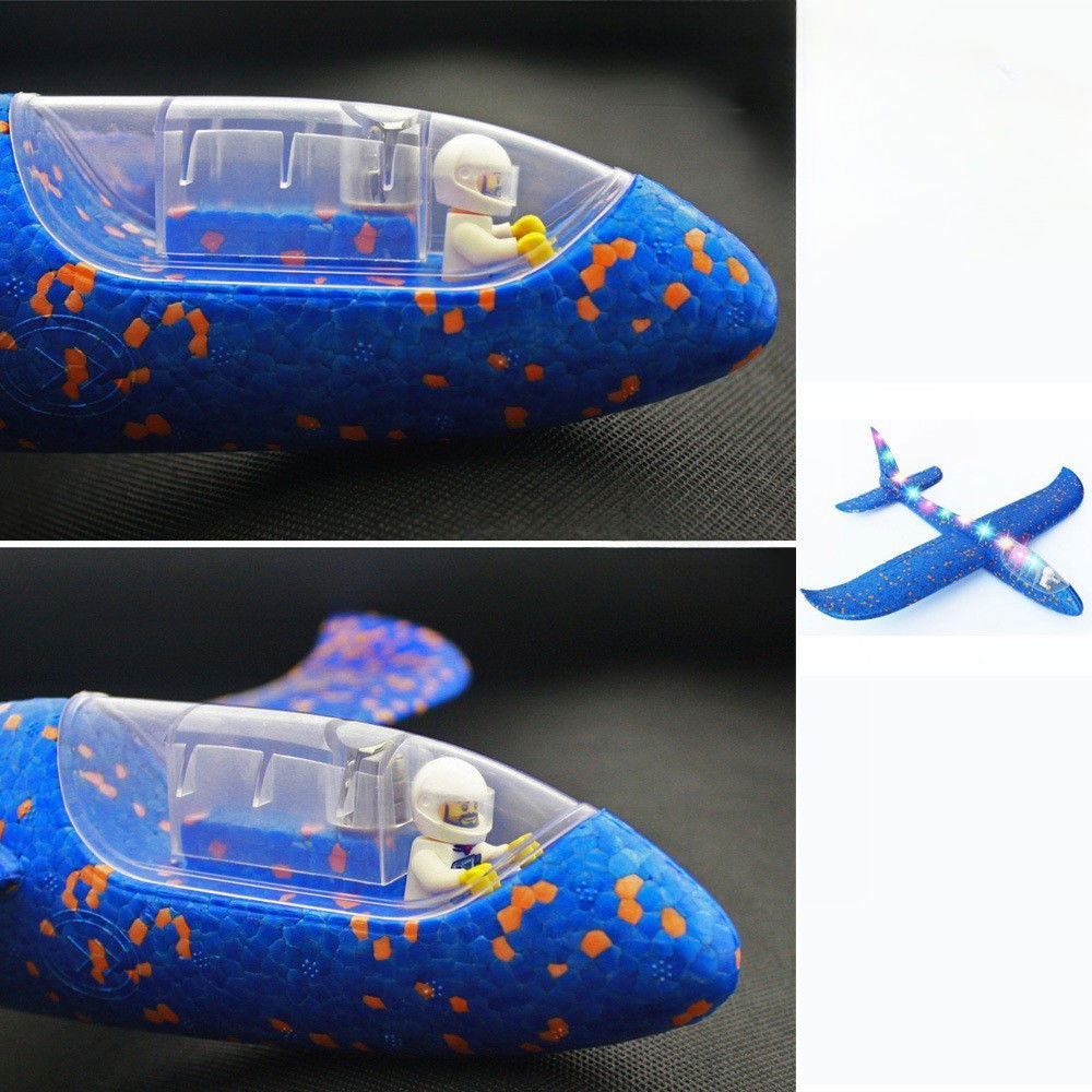 Avion Planor cu Pilot, Flippy, Din Polistiren, Cu Lumini pe Toata Lungimea, 47 cm, Albastru [3]